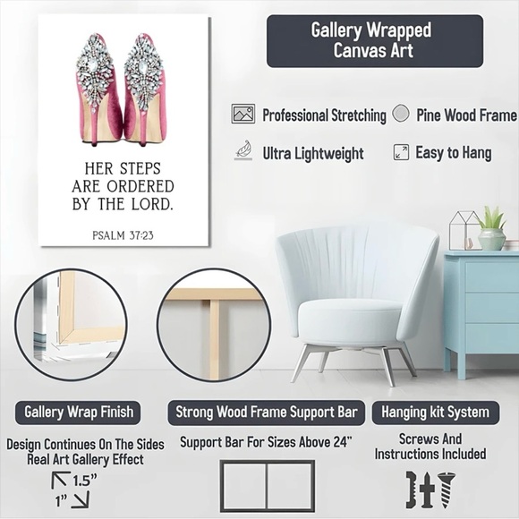 Bible Verse Pink Women’s Heels Canvas Framed Feminine Christian Artwork - Picture 3 of 8